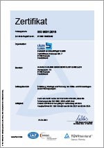 Zertifikat nach ISO 9001:2008 für Kälte-Klima GmbH Bertuleit & Müller