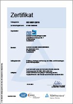 Zertifikat nach ISO 9001:2008 für Kälte-Klima GmbH Dresden
