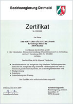 Zertifikat ChemKlimaschutz V, ART Bertuelit Kälte-Klima GmbH, Bielefeld