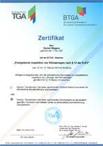 Zertifikat Energetische Inspektion von Klimaanlagen nach § 12 der EnEV 